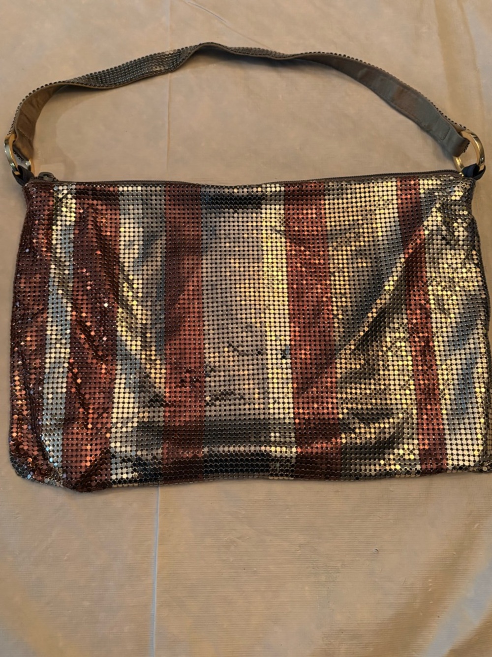 Whiting and David Metallic Mesh Stripe Shoulder Bag